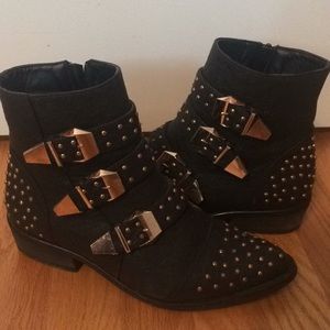 Black studded buckle shoe